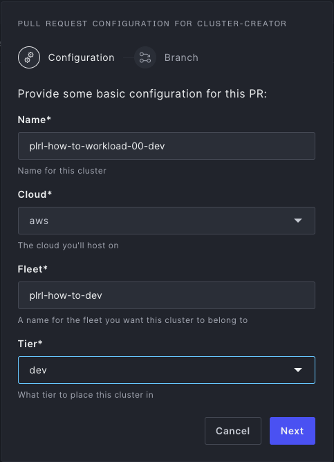 cluster-creator modal 0